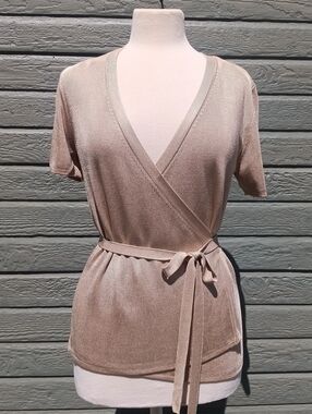 Liz Claiborne Metalic Gold Wrap Top with Self Tie Belt